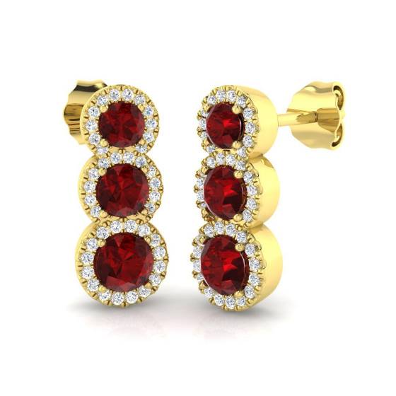 1.75ct SI2/G Round cut Ruby Gemstone Earrings in 18k Yellow Gold