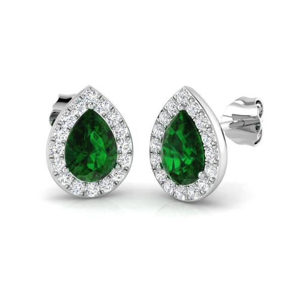 1.69ct SI2/G Pear cut Green Emerald Gemstone Earrings in 18k White Gold