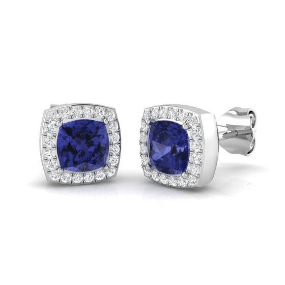 1.37ct SI2/G Cushion cut Tanzanite Gemstone Earrings in 18k White Gold