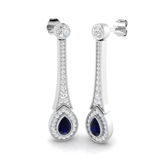 1.80ct SI2/G Pear cut Blue Sapphire Gemstone Earrings in 18k White Gold