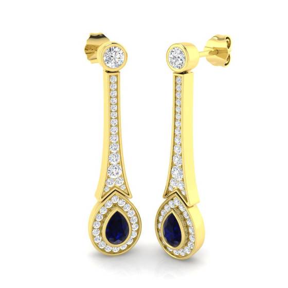 1.80ct SI2/G Pear cut Blue Sapphire Gemstone Earrings in 18k Yellow Gold