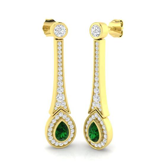 1.47ct SI2/G Pear cut Green Emerald Gemstone Earrings in 18k Yellow Gold