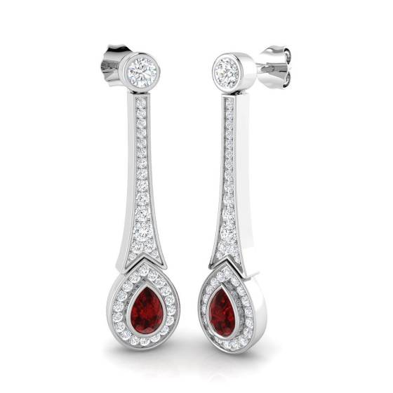 1.75ct SI2/G Pear cut Ruby Gemstone Earrings in 18k White Gold