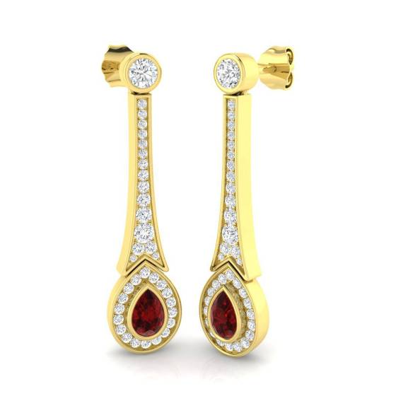 1.75ct SI2/G Pear cut Ruby Gemstone Earrings in 18k Yellow Gold