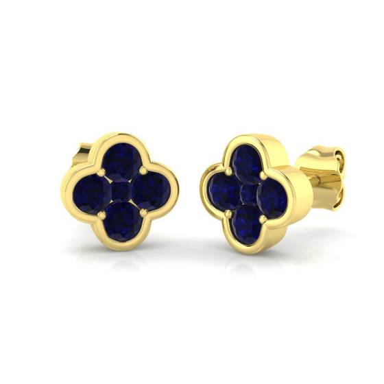 0.92ct AA Round cut Blue Sapphire Gemstone Earrings in 18k Yellow Gold