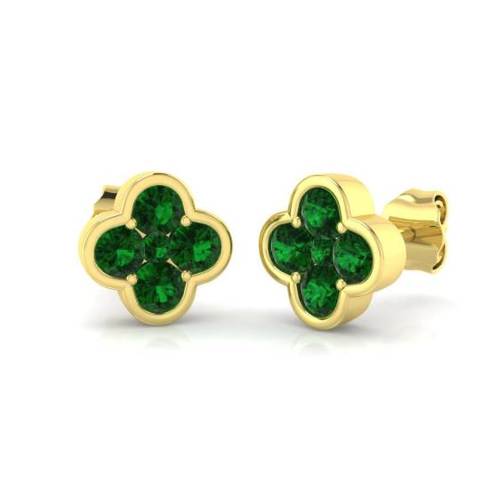 0.93ct AA Round cut Green Emerald Gemstone Earrings in 18k Yellow Gold