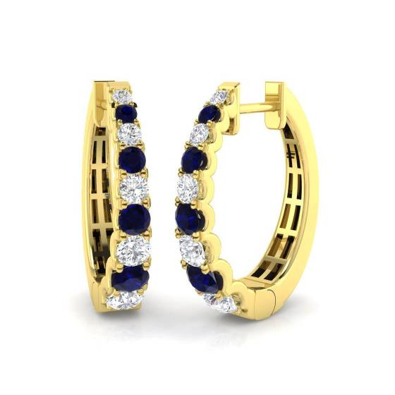 0.98ct SI2/G Round cut Blue Sapphire Gemstone Earrings in 18k Yellow Gold