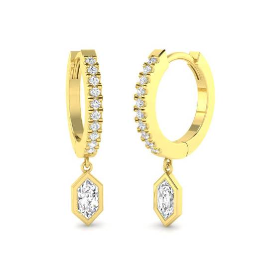 0.79ct SI2/G Hexagon cut Diamond Drop Earrings in 18k Yellow Gold