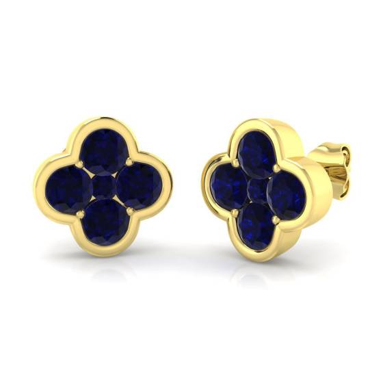 2.52ct AA Round cut Blue Sapphire Gemstone Earrings in 18k Yellow Gold