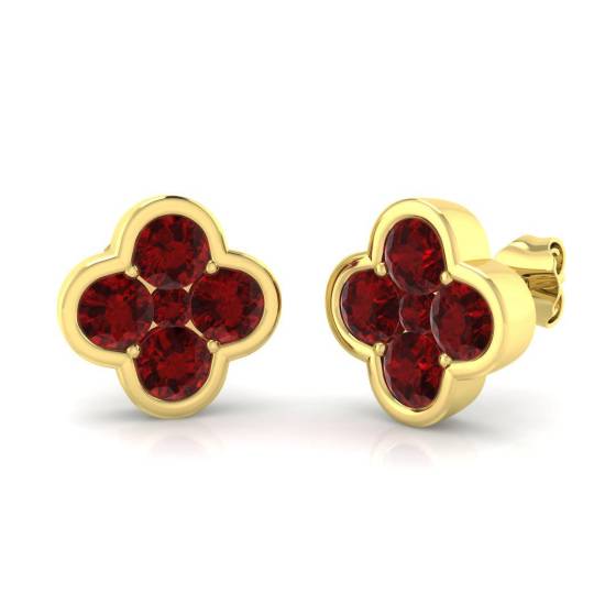 3.03ct AA Round cut Ruby Gemstone Earrings in 18k Yellow Gold