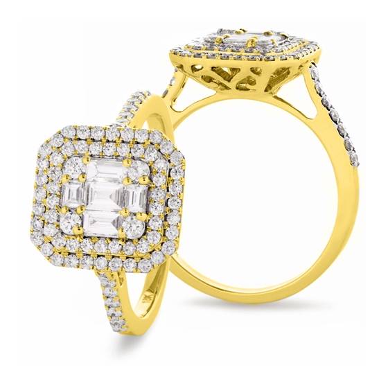 0.90ct VS/E-F Baguette and Round Cluster Diamond Ring