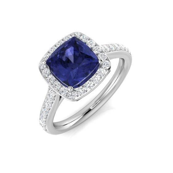 2.18ct SI2/G Cushion cut Tanzanite Gemstone Ring in Platinum