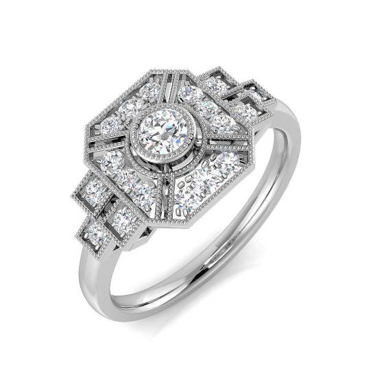 0.40ct I1/G Round cut Diamond Vintage Ring in 9k White Gold