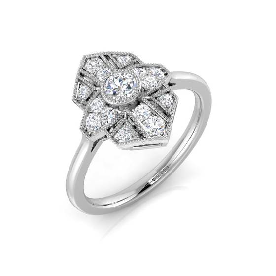 0.35ct SI2/G Round cut Diamond Vintage Ring in 9k White Gold