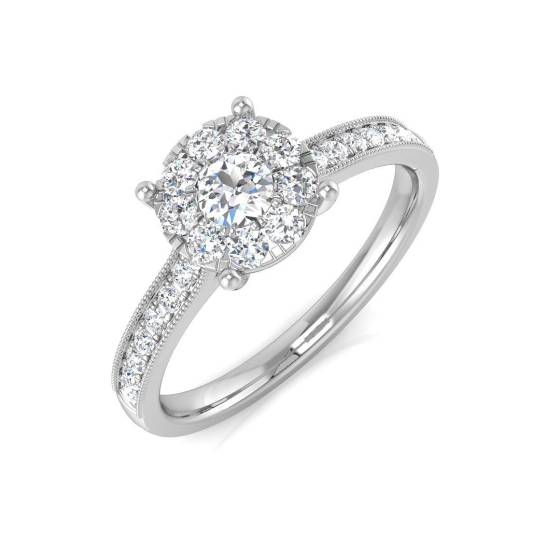 0.52ct I1/G Round cut Diamond Cluster Ring in 9k White Gold