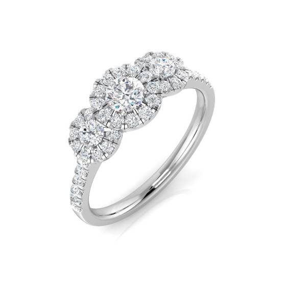 0.75ct I1/G Round cut Diamond 3 Stone Ring in 9k White Gold