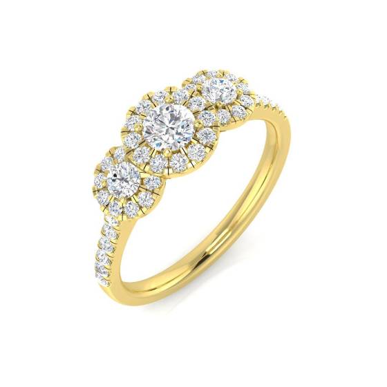 0.75ct I1/G Round cut Diamond 3 Stone Ring in 9k Yellow Gold