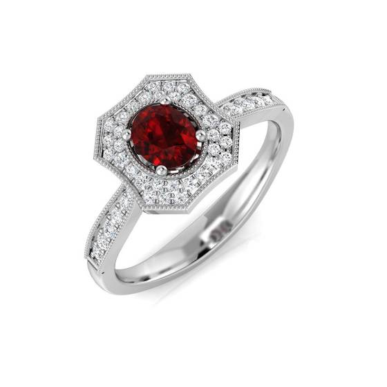 0.60ct SI2/G Oval cut Ruby Gemstone Ring in Platinum