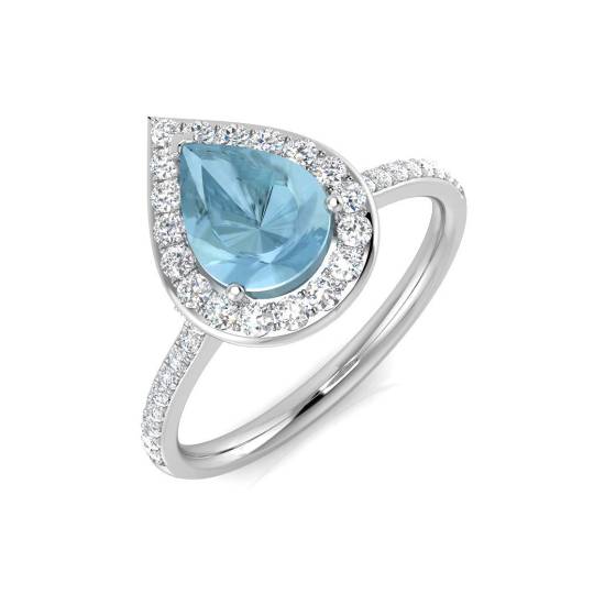 1.20ct SI2/G Pear cut Aquamarine Gemstone Ring in 9k White Gold