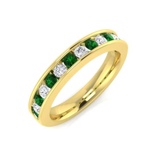 0.72ct SI1/G Round cut Green Emerald Gemstone Ring in 18k Yellow Gold