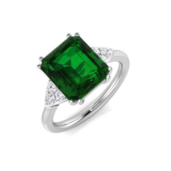 2.91ct SI2/G Emerald cut Green Emerald Gemstone Ring in 18k White Gold