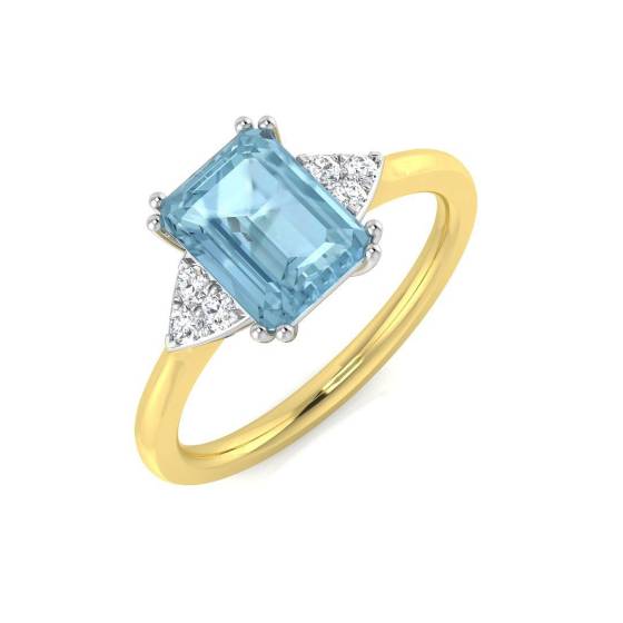 1.59ct SI2/G Emerald cut Aquamarine Gemstone Ring in 18k Yellow Gold