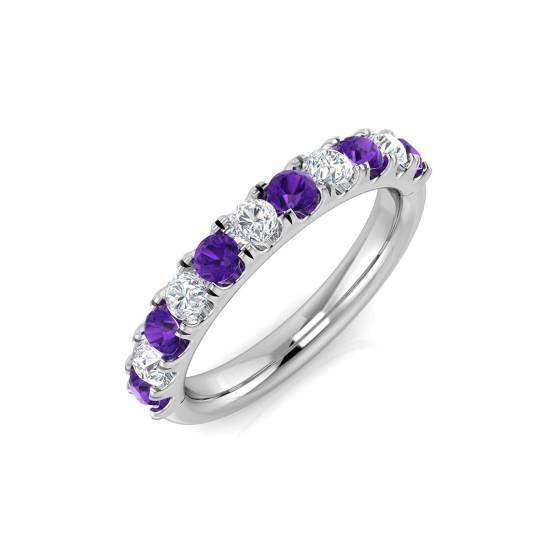 0.68ct SI2/G Round cut Amethyst Gemstone Ring in 9k White Gold