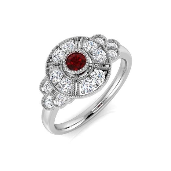 0.58ct SI2/G Round cut Ruby Gemstone Ring in Platinum