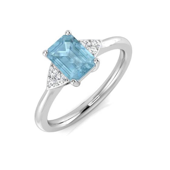 0.90ct I1/G Emerald cut Aquamarine Gemstone Ring in 9k White Gold