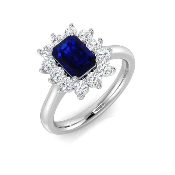 1.44ct SI2/G Emerald cut Blue Sapphire Gemstone Ring in Platinum