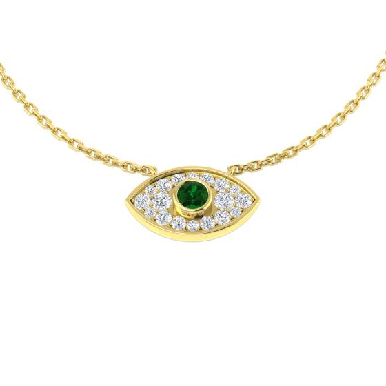 0.35ct SI2/G Round cut Emerald Gemstone Necklace in 18k Yellow Gold