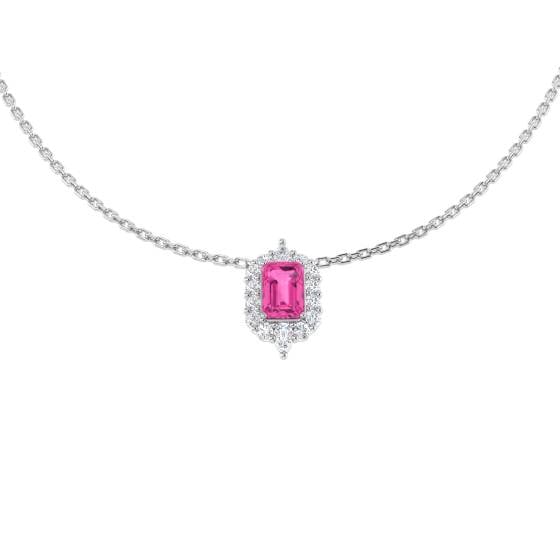 0.93ct SI2/G Emerald cut Pink Sapphire Gemstone Necklace in 18k White Gold