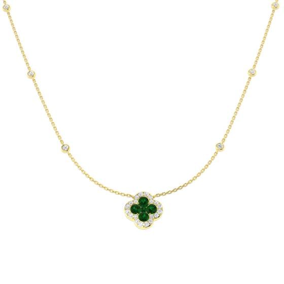 1.24ct SI2/G Round cut Emerald Gemstone Necklace in 18k Yellow Gold