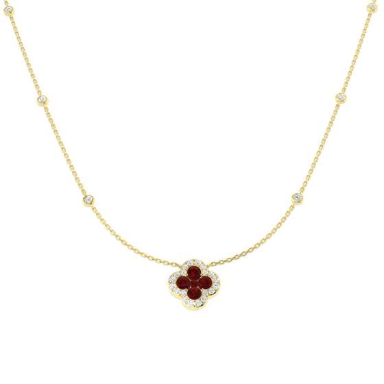 1.83ct SI2/G Round cut Ruby Gemstone Necklace in 18k Yellow Gold