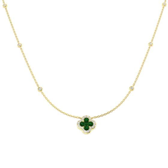 1.03ct SI2/G Round cut Emerald Gemstone Necklace in 18k Yellow Gold