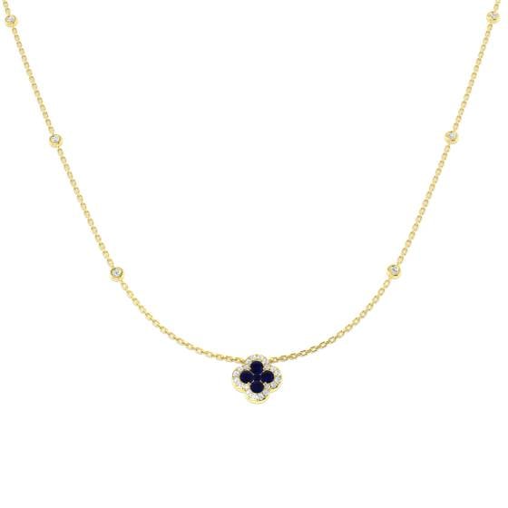 0.77ct SI2/G Round cut Blue Sapphire Gemstone Necklace in 18k Yellow Gold