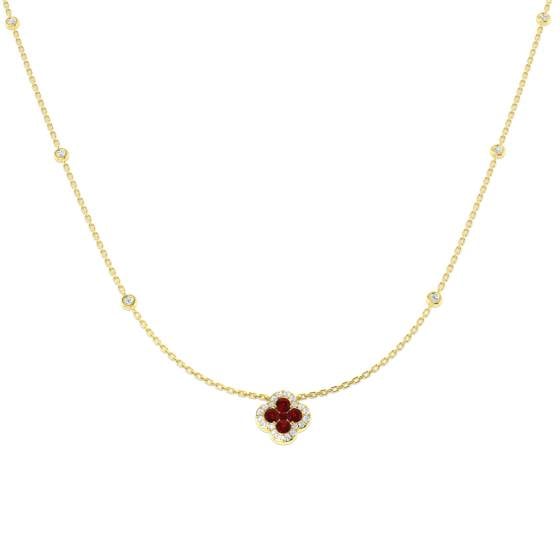 0.69ct SI2/G Round cut Ruby Gemstone Necklace in 18k Yellow Gold