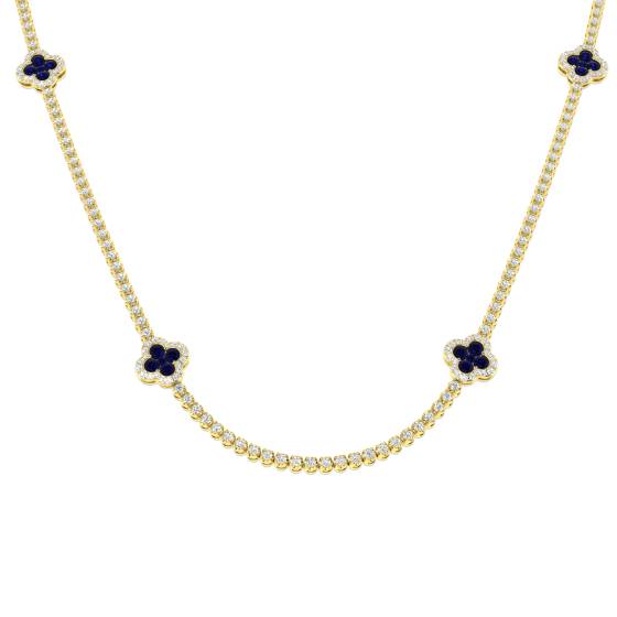 8.06ct SI2/G Round cut Blue Sapphire Gemstone Necklace in 18k Yellow Gold