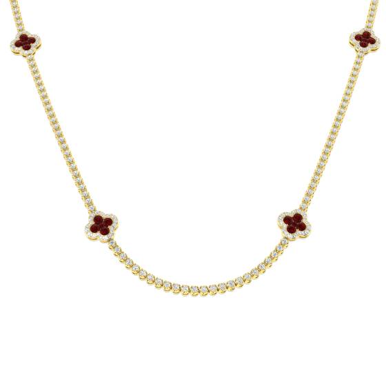 7.44ct SI2/G Round cut Ruby Gemstone Necklace in 18k Yellow Gold