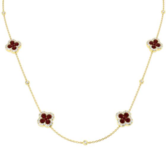 4.73ct SI2/G Round cut Ruby Gemstone Necklace in 18k Yellow Gold