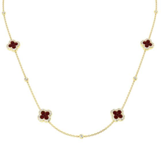 2.76ct SI2/G Round cut Ruby Gemstone Necklace in 18k Yellow Gold