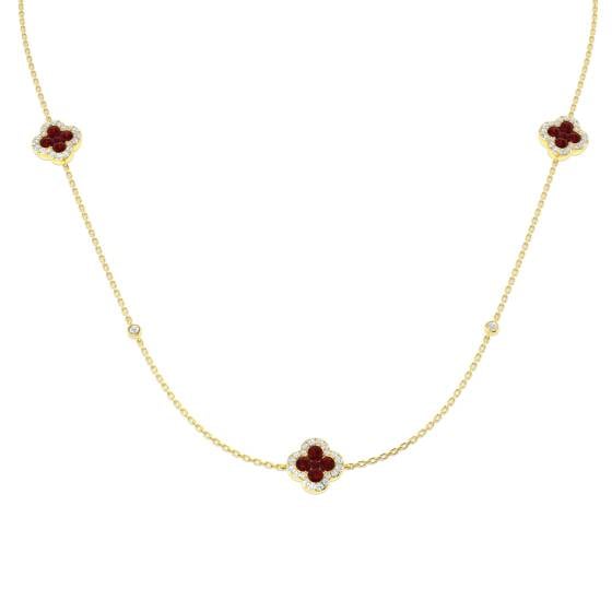 6.19ct SI2/G Round cut Ruby Gemstone Necklace in 18k Yellow Gold