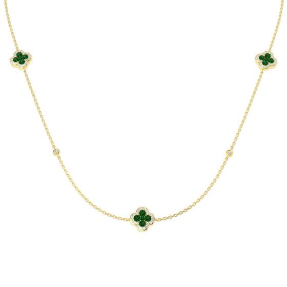 4.03ct SI2/G Round cut Emerald Gemstone Necklace in 18k Yellow Gold