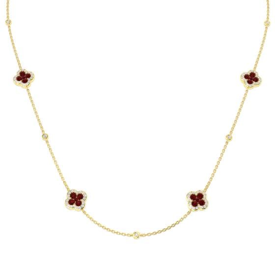 2.67ct SI2/G Round cut Ruby Gemstone Necklace in 18k Yellow Gold