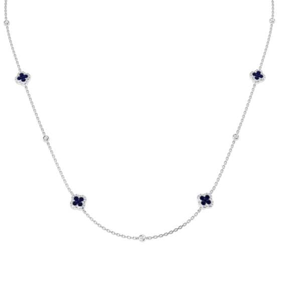 1.03ct SI2/G Round cut Blue Sapphire Gemstone Necklace in 18k White Gold