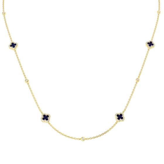 1.03ct SI2/G Round cut Blue Sapphire Gemstone Necklace in 18k Yellow Gold