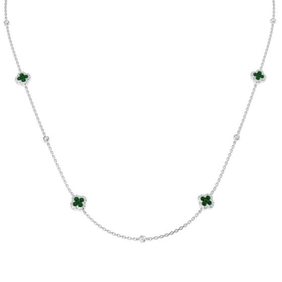 0.77ct SI2/G Round cut Emerald Gemstone Necklace in 18k White Gold