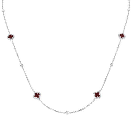 0.99ct SI2/G Round cut Ruby Gemstone Necklace in 18k White Gold