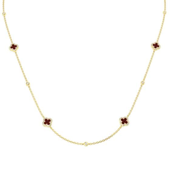 0.99ct SI2/G Round cut Ruby Gemstone Necklace in 18k Yellow Gold