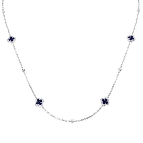 1.28ct SI2/G Round cut Blue Sapphire Gemstone Necklace in 18k White Gold